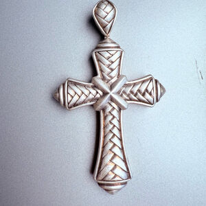 RARE Scott Kay HUGE 2.9" Woven Gothic Cross Chrome Sterling Silver Pendant Heart
